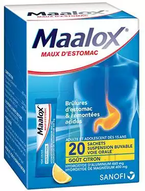 Maalox Maux D'estomac Hydroxyde D'aluminium/hydroxyde De Magnesium 460 Mg/400 Mg, Suspension Buvable En Sachet à Annecy